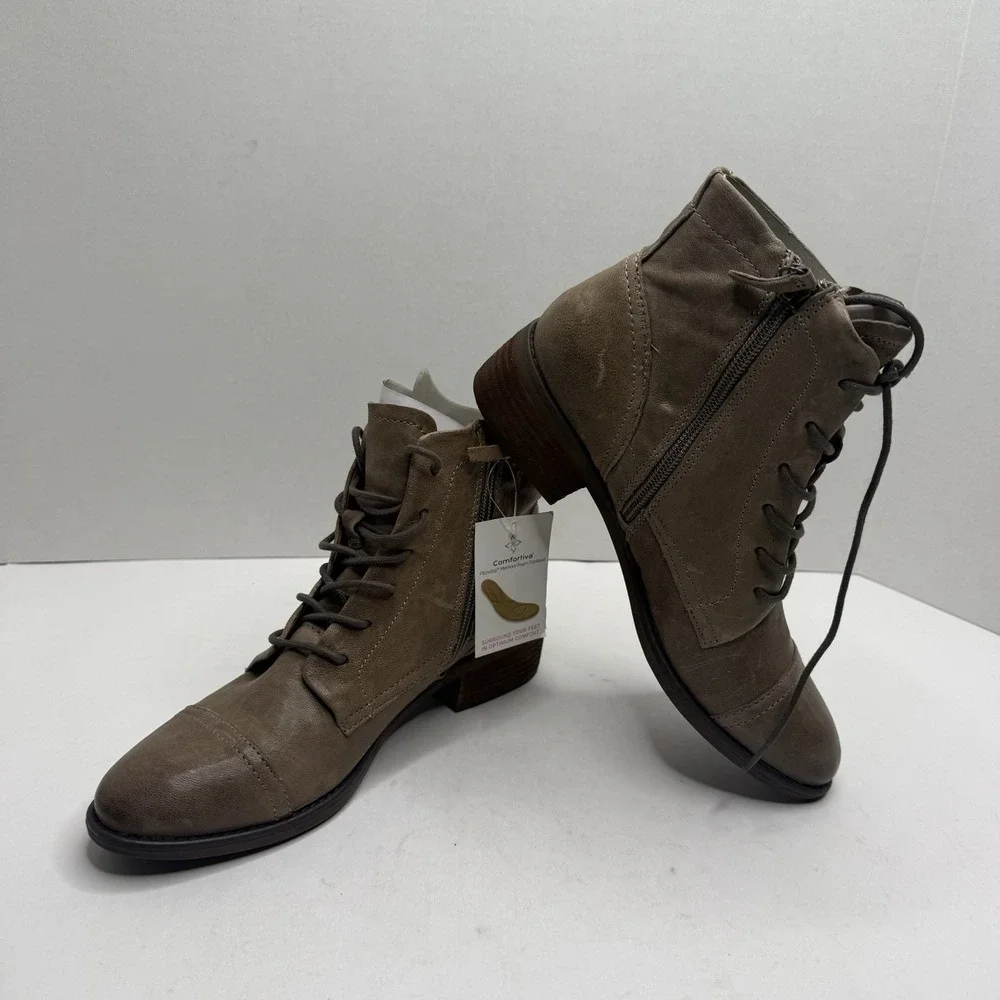 Comfortiva Cordia Women 7.5M Cemento Grey Leather Cap Toe Ankle Boots CT0006808